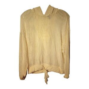 Mesh See Through Long Sleeve Top with Hood , Tassel Drawstring Waist